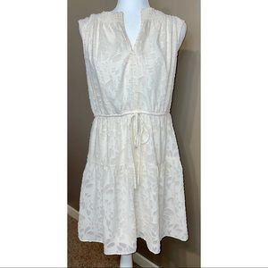 LOFT IVORY BURNOUT FLORAL CAREER CASUAL PEASANT DRESS
